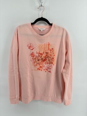 Northern Reflections Peach Sweatshirt Fairytale Garden Bicycle Whimsical
